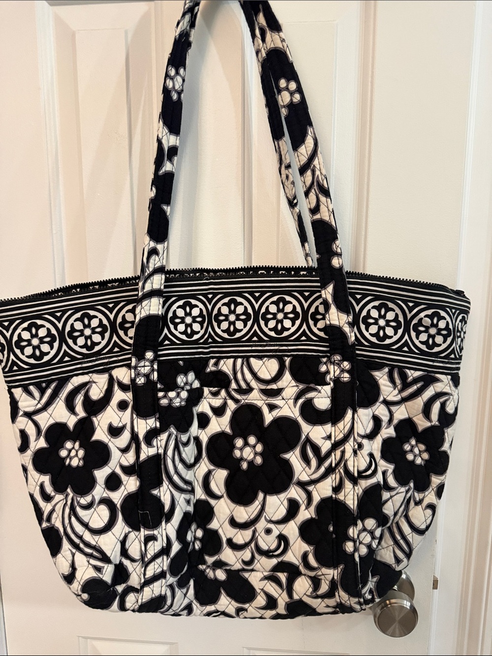 Vers Bradley Black and White Floral Quilted Tote Bag - Used Once